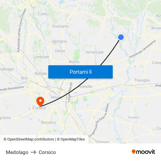 Medolago to Corsico map