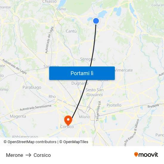 Merone to Corsico map