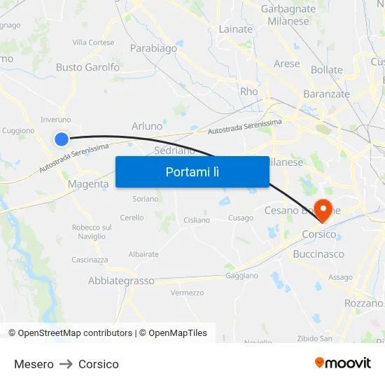 Mesero to Corsico map