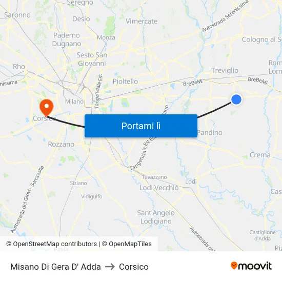 Misano Di Gera D' Adda to Corsico map