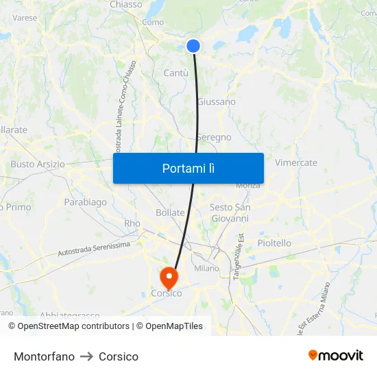 Montorfano to Corsico map