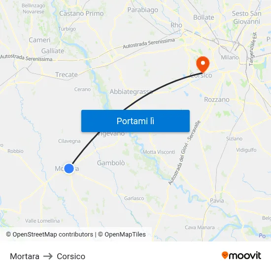 Mortara to Corsico map