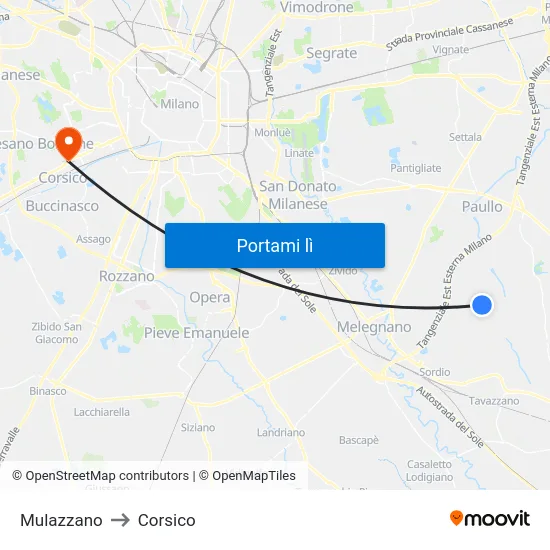 Mulazzano to Corsico map