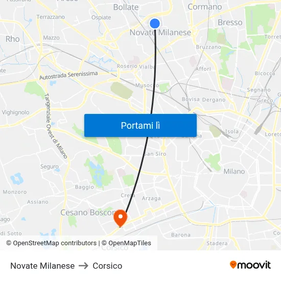 Novate Milanese to Corsico map
