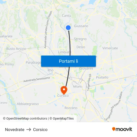 Novedrate to Corsico map