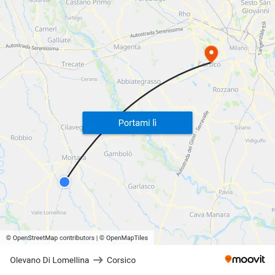 Olevano Di Lomellina to Corsico map