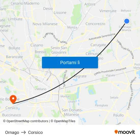 Ornago to Corsico map