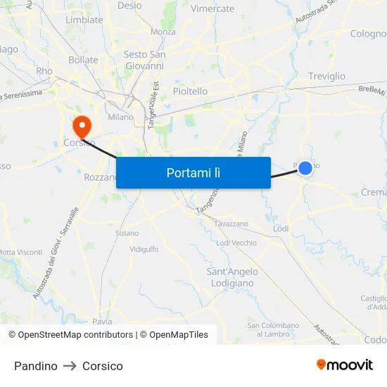Pandino to Corsico map