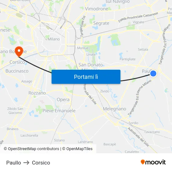 Paullo to Corsico map