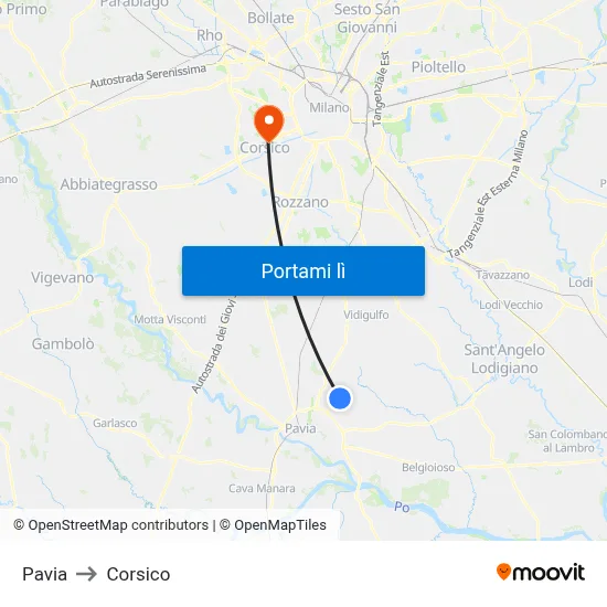 Pavia to Corsico map