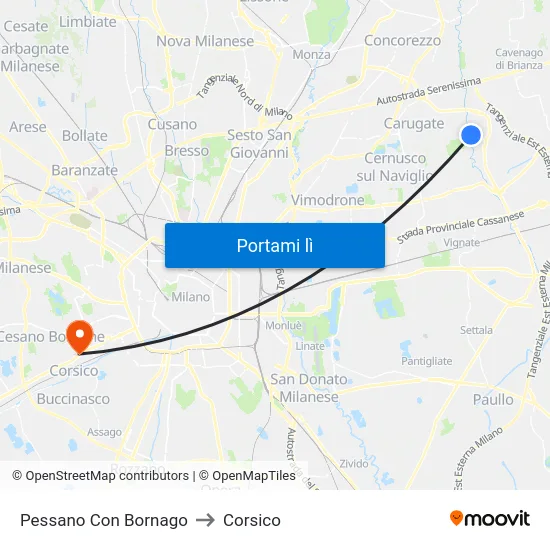 Pessano Con Bornago to Corsico map