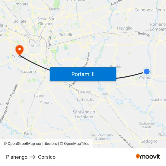 Pianengo to Corsico map