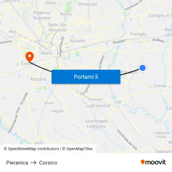 Pieranica to Corsico map