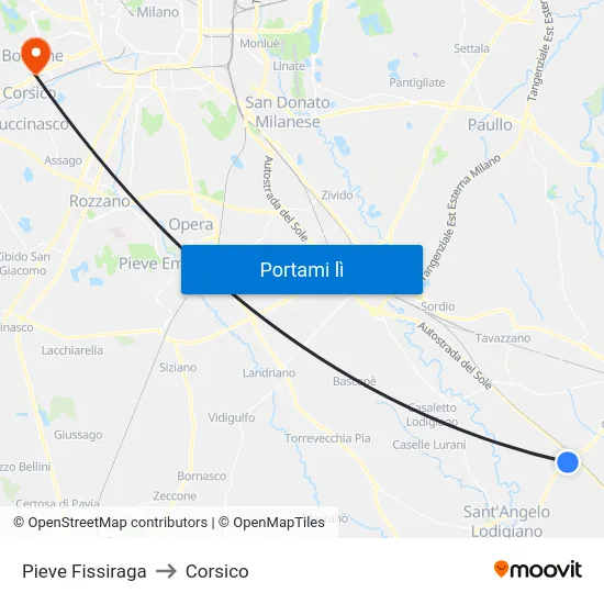 Pieve Fissiraga to Corsico map