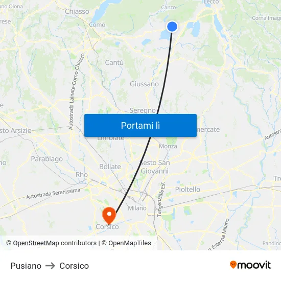 Pusiano to Corsico map