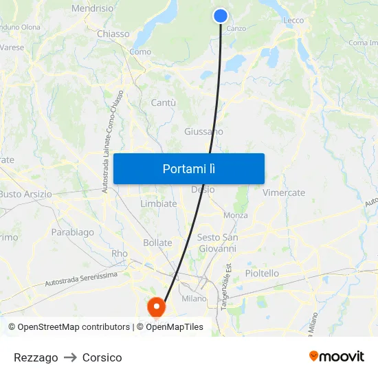 Rezzago to Corsico map