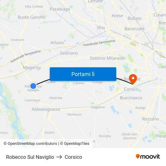 Robecco Sul Naviglio to Corsico map