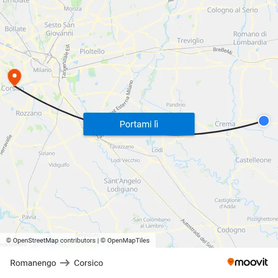 Romanengo to Corsico map