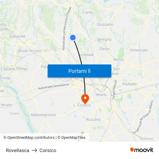 Rovellasca to Corsico map