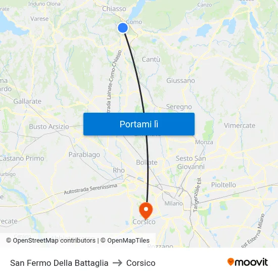 San Fermo Della Battaglia to Corsico map