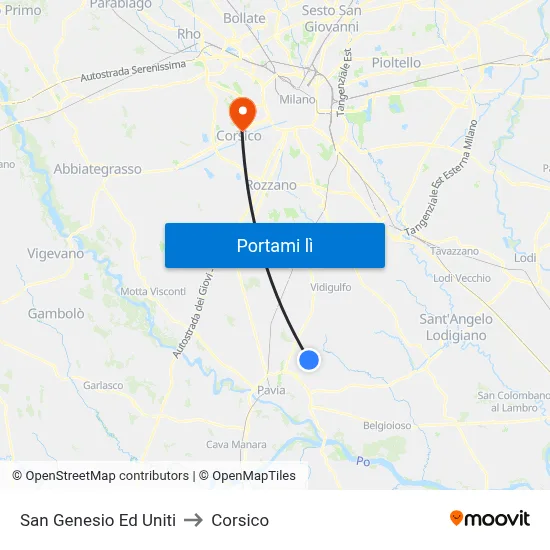 San Genesio Ed Uniti to Corsico map