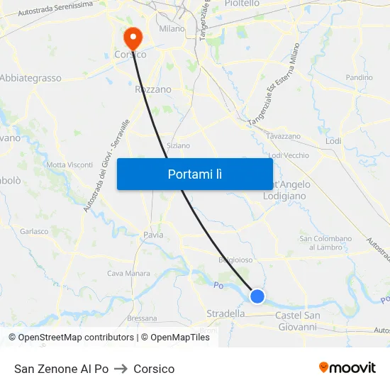 San Zenone Al Po to Corsico map