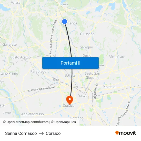 Senna Comasco to Corsico map