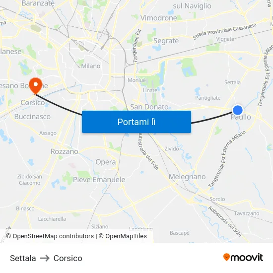 Settala to Corsico map