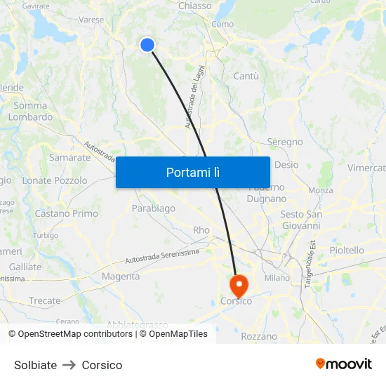 Solbiate to Corsico map