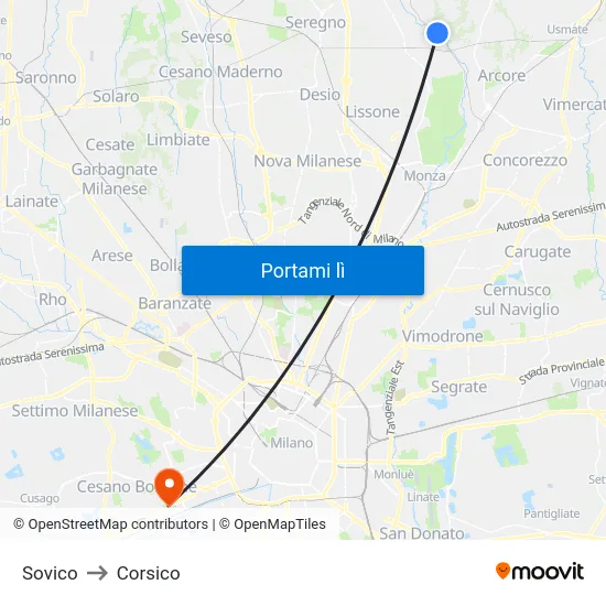 Sovico to Corsico map