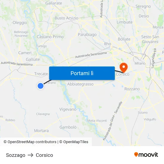 Sozzago to Corsico map