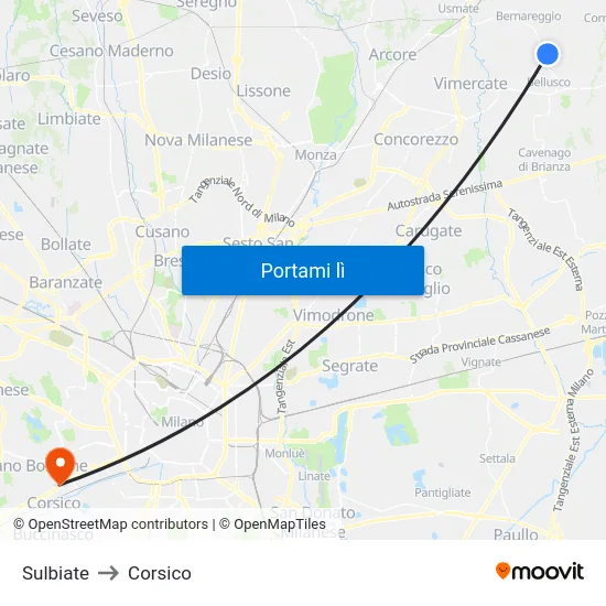 Sulbiate to Corsico map