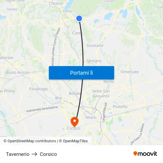 Tavernerio to Corsico map