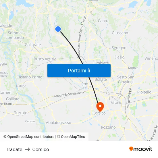 Tradate to Corsico map