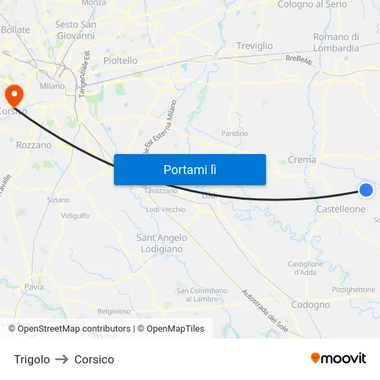 Trigolo to Corsico map