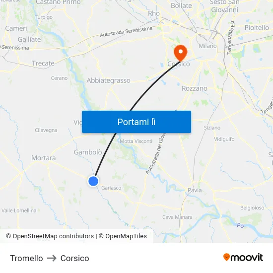 Tromello to Corsico map