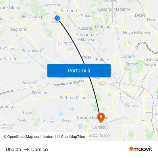 Uboldo to Corsico map