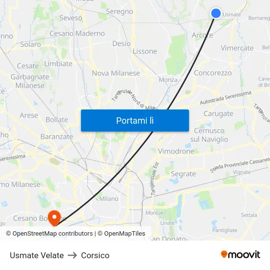 Usmate Velate to Corsico map
