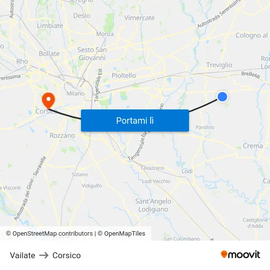 Vailate to Corsico map