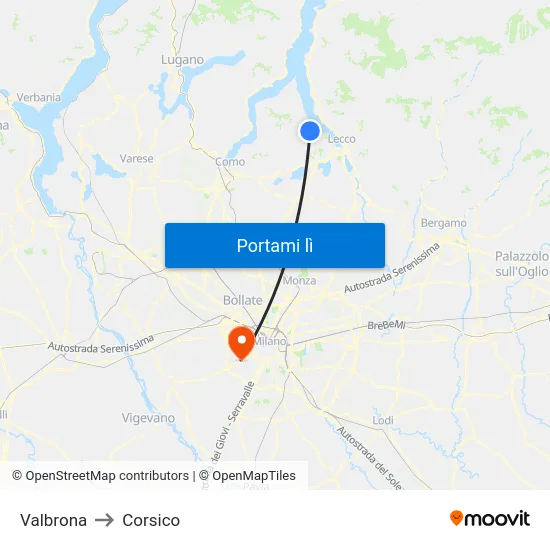 Valbrona to Corsico map
