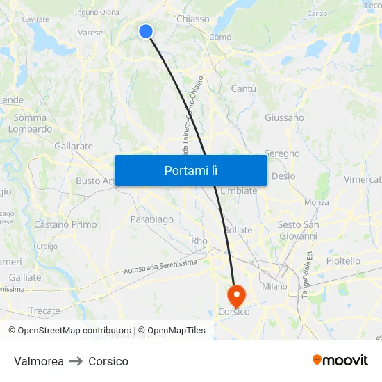 Valmorea to Corsico map
