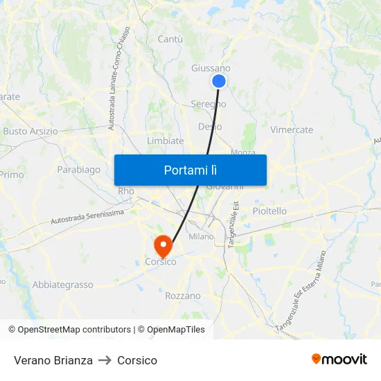 Verano Brianza to Corsico map