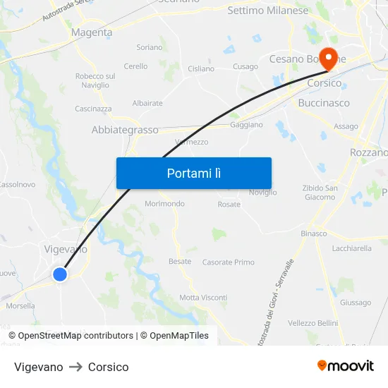 Vigevano to Corsico map