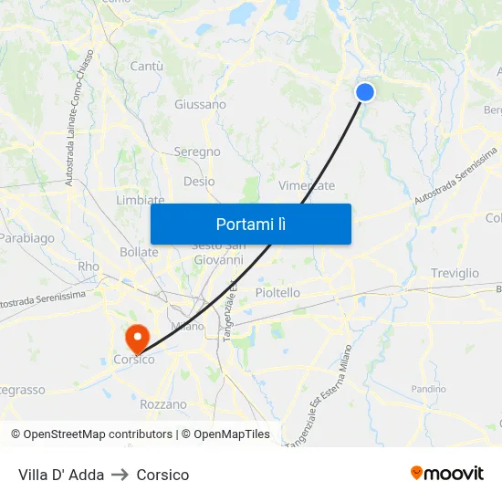 Villa D' Adda to Corsico map