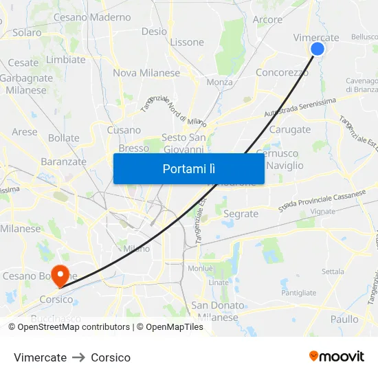 Vimercate to Corsico map