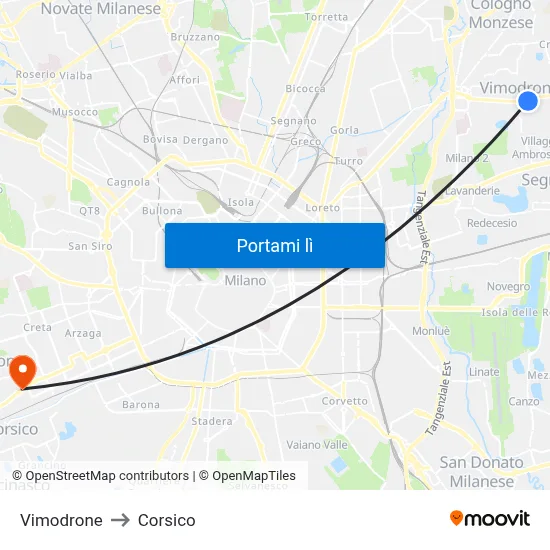 Vimodrone to Corsico map