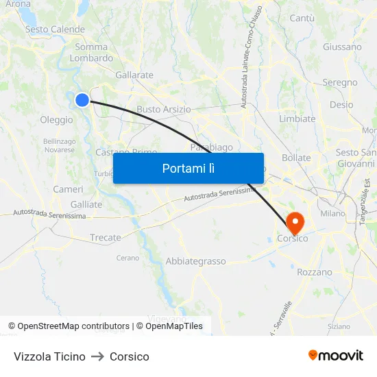 Vizzola Ticino to Corsico map