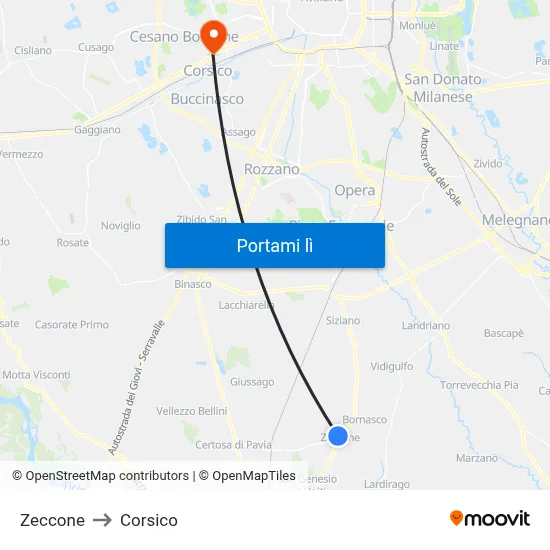 Zeccone to Corsico map