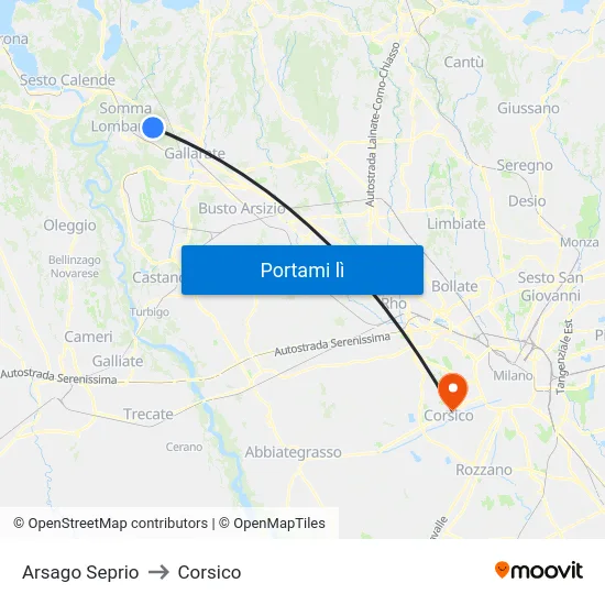 Arsago Seprio to Corsico map