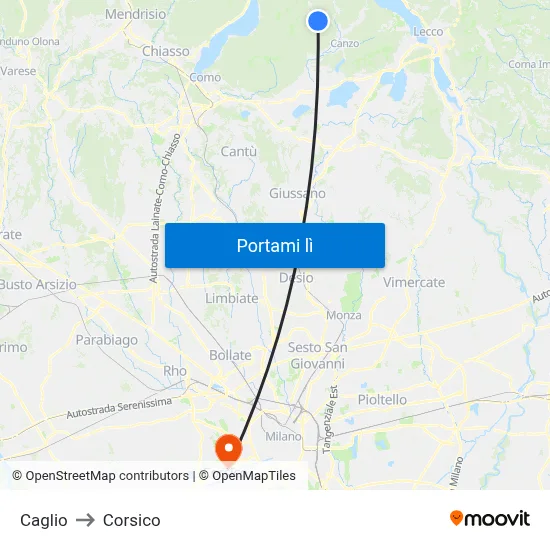 Caglio to Corsico map